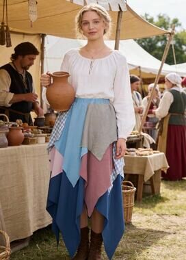 Renaissance Scrappy Asymmetrical Skirt High Waist Long Splicing Medieval size M
